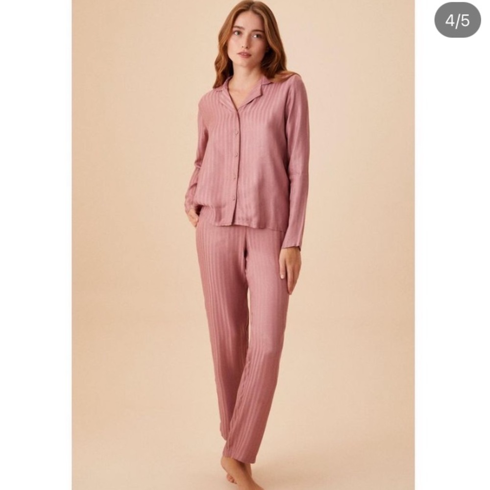 Two Piece Pink Striped Pj Set